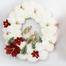 180 Degrees Deer Pom Pom Wreath 17"