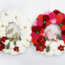 180 Degrees Deer Pom Pom Wreath 17"