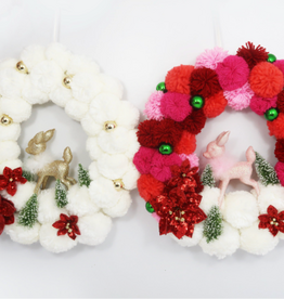 180 Degrees Deer Pom Pom Wreath 17"