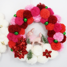180 Degrees Deer Pom Pom Wreath 17"