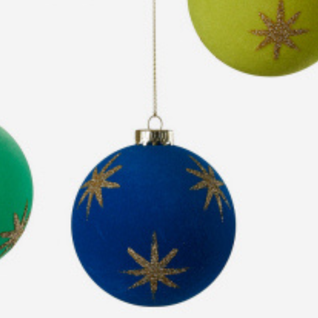 180 Degrees Flocked Star Ball Ornament 4"
