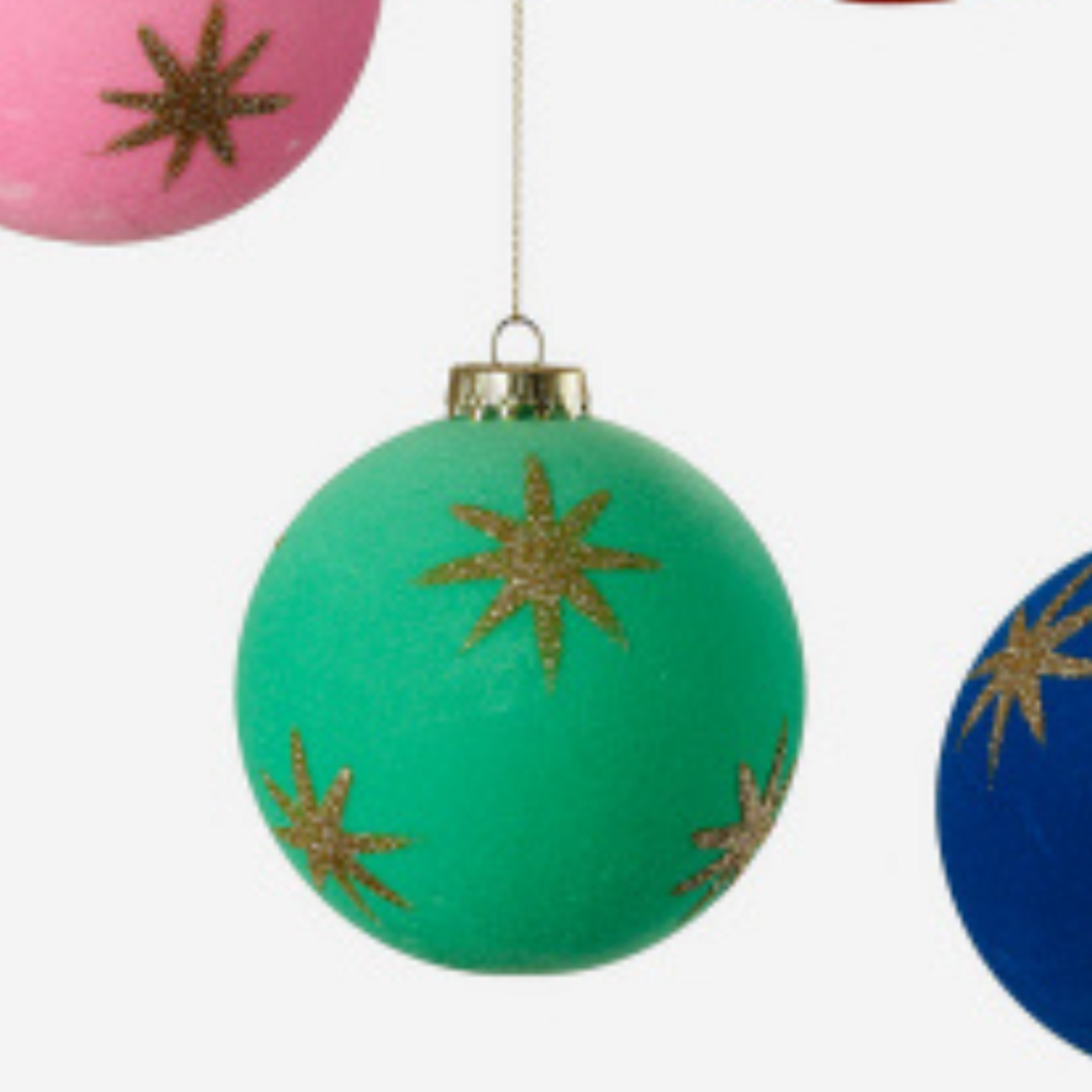 180 Degrees Flocked Star Ball Ornament 4"