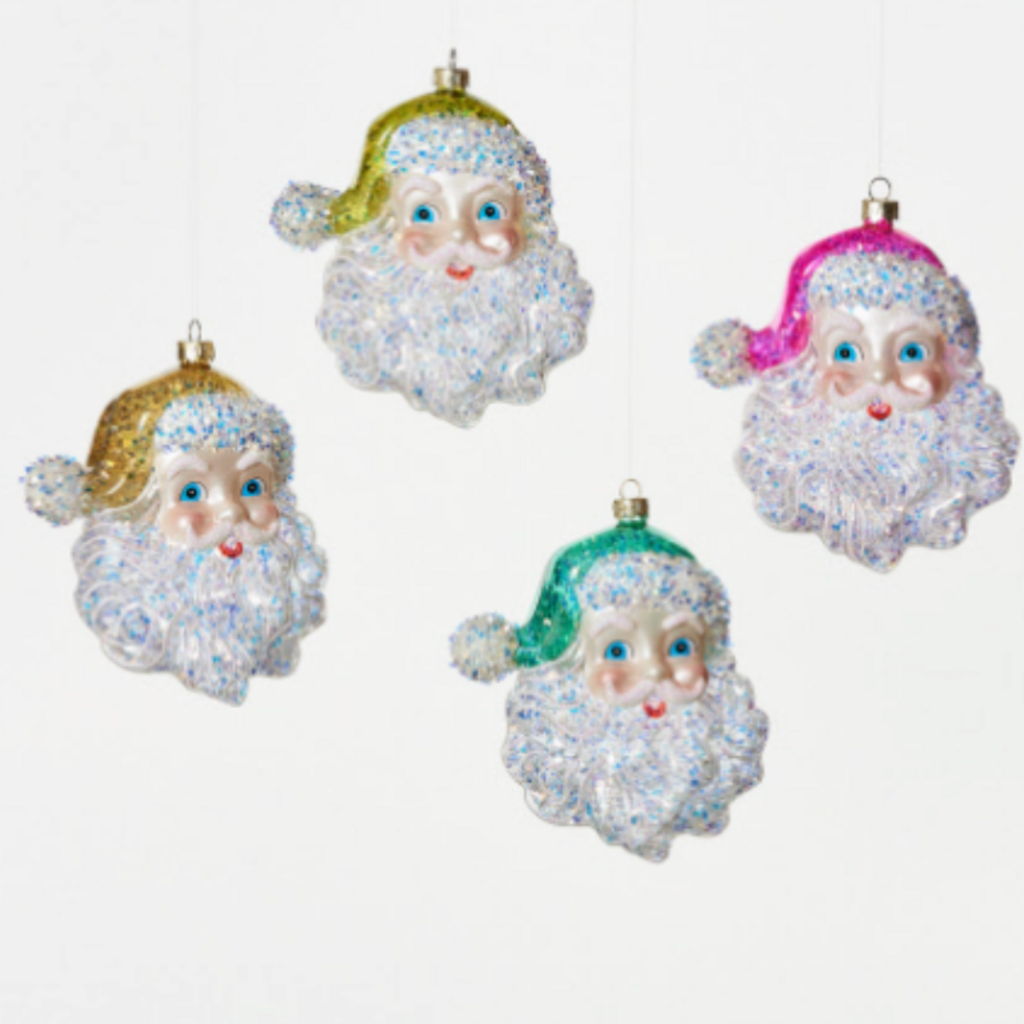 180 Degrees Cheerful Santa Orn, 4 Asst, Glass, 5.5"