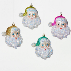 180 Degrees Cheerful Santa Orn, 4 Asst, Glass, 5.5"