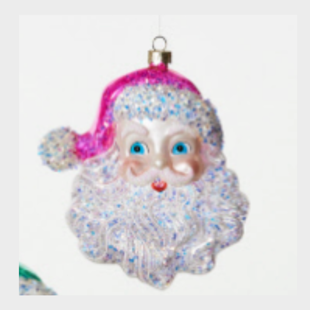 180 Degrees Cheerful Santa Orn, 4 Asst, Glass, 5.5"