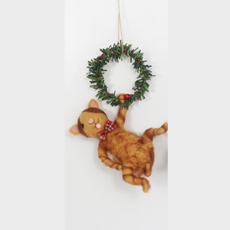 180 Degrees Cat Wreath Ornament, Felt 7"