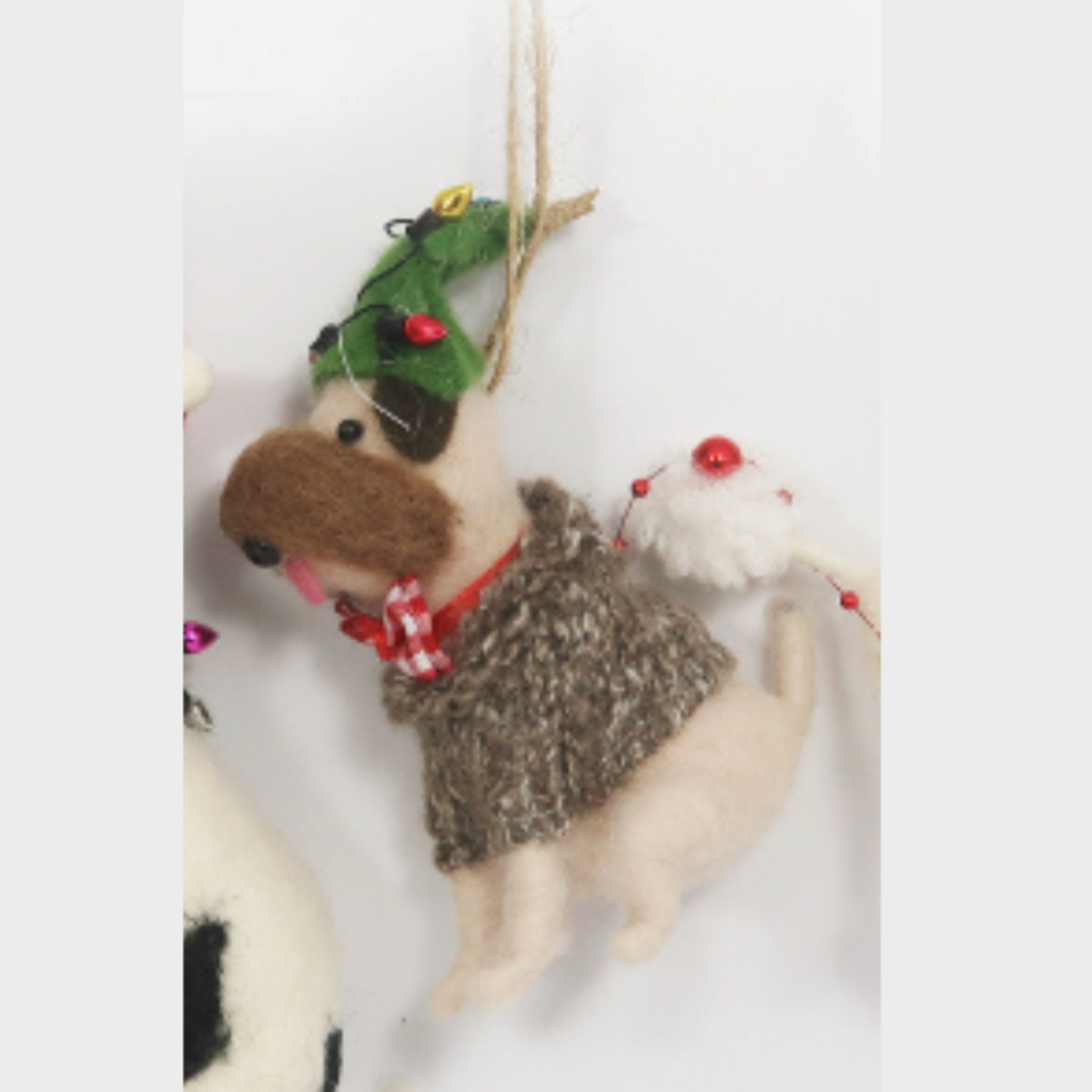 180 Degrees Holiday Dog Ornament, Felt