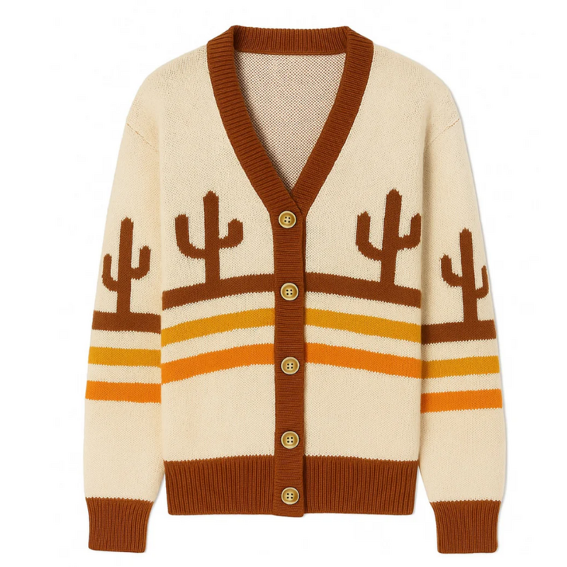 OxKnit FL25 Cactus Striped Jacquard Sweater