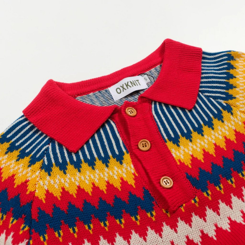 OxKnit FL25 Mens Traditional Holiday Knitted Polo Shirt