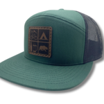 Sierra Buttes Trail Stewardship SBTS Four Square 7-Panel  Leather Patch Hat Dark Green