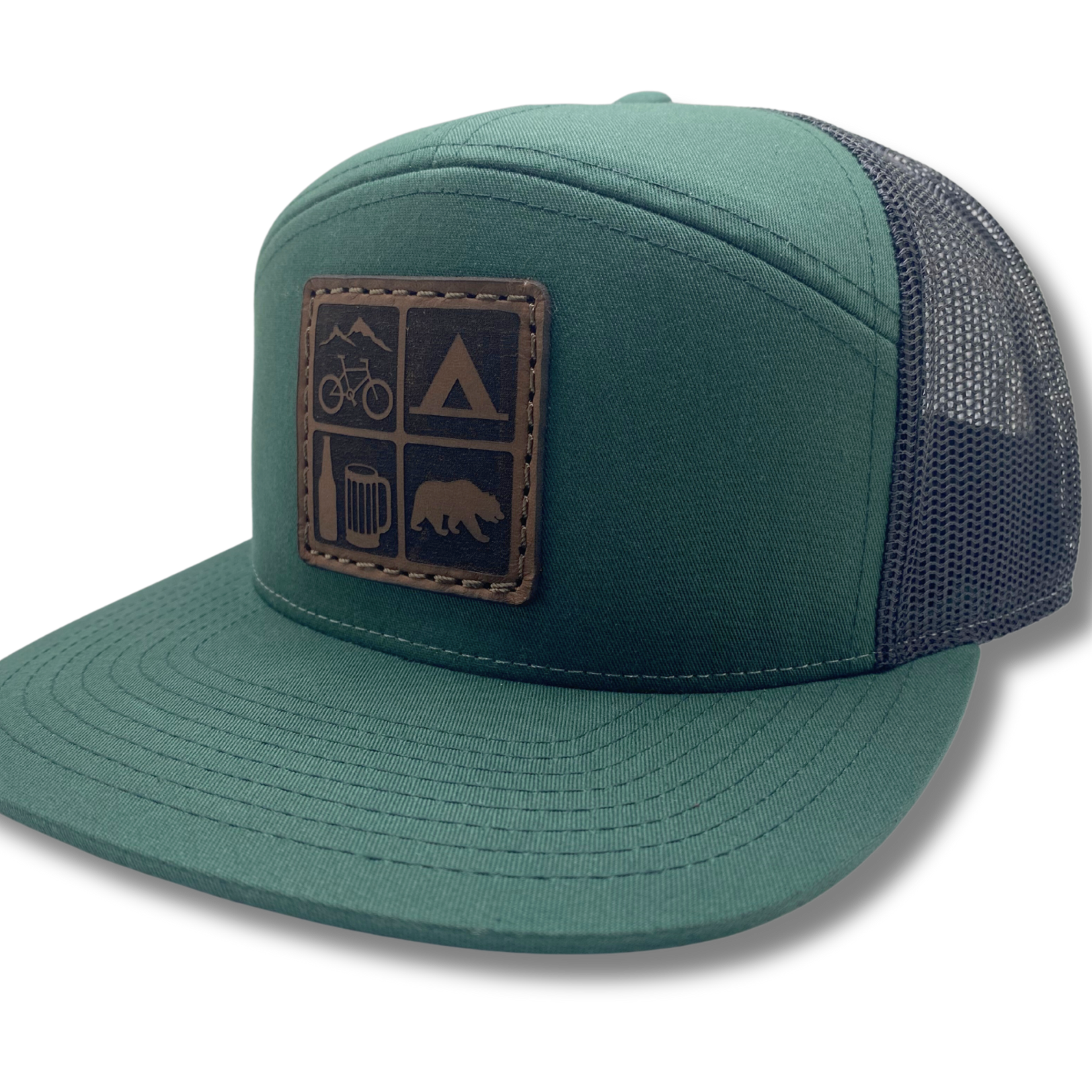 Sierra Buttes Trail Stewardship HAT - SBTS Four Square 7-Panel  Leather Patch - Dark Green
