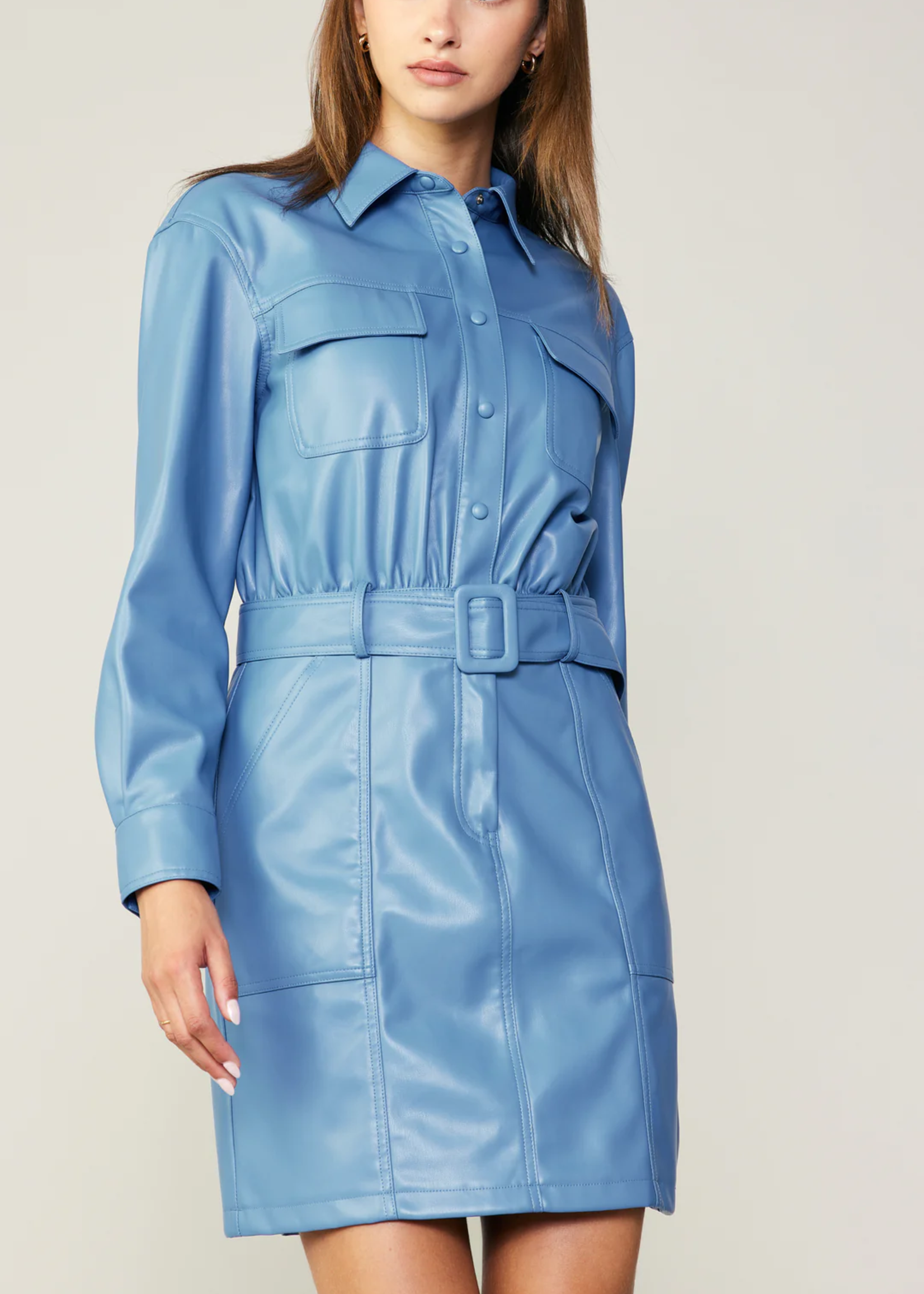 Current Air Belted Leather Shirtdress