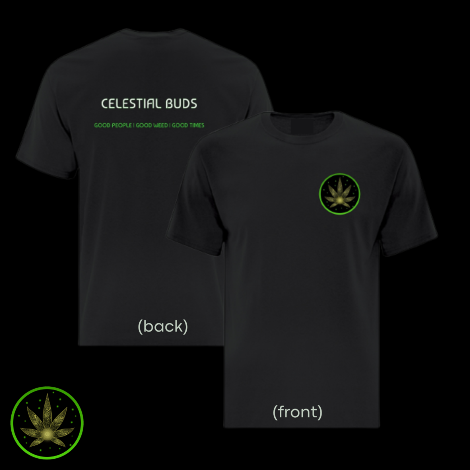 Celestial Buds Cotton T-Shirt "logo" "Good People, Good Weed, Good Times"