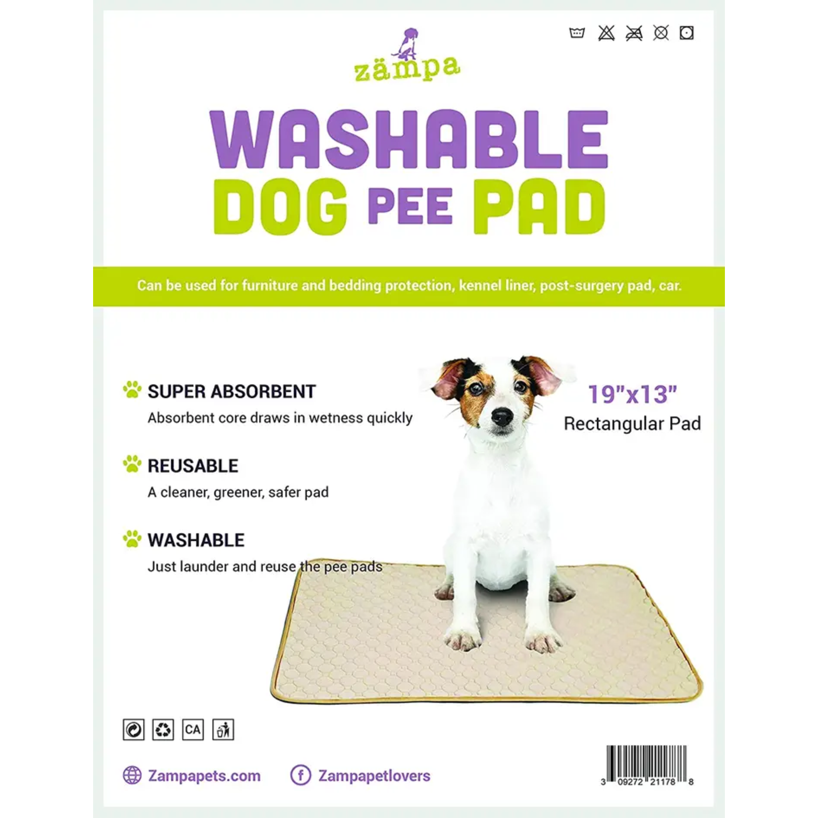 Zampa Pets - Pets Quality Whelp Round, Rectangular Shape Reusable Pee Pad - Rectangular Pad / 23'' X 16''