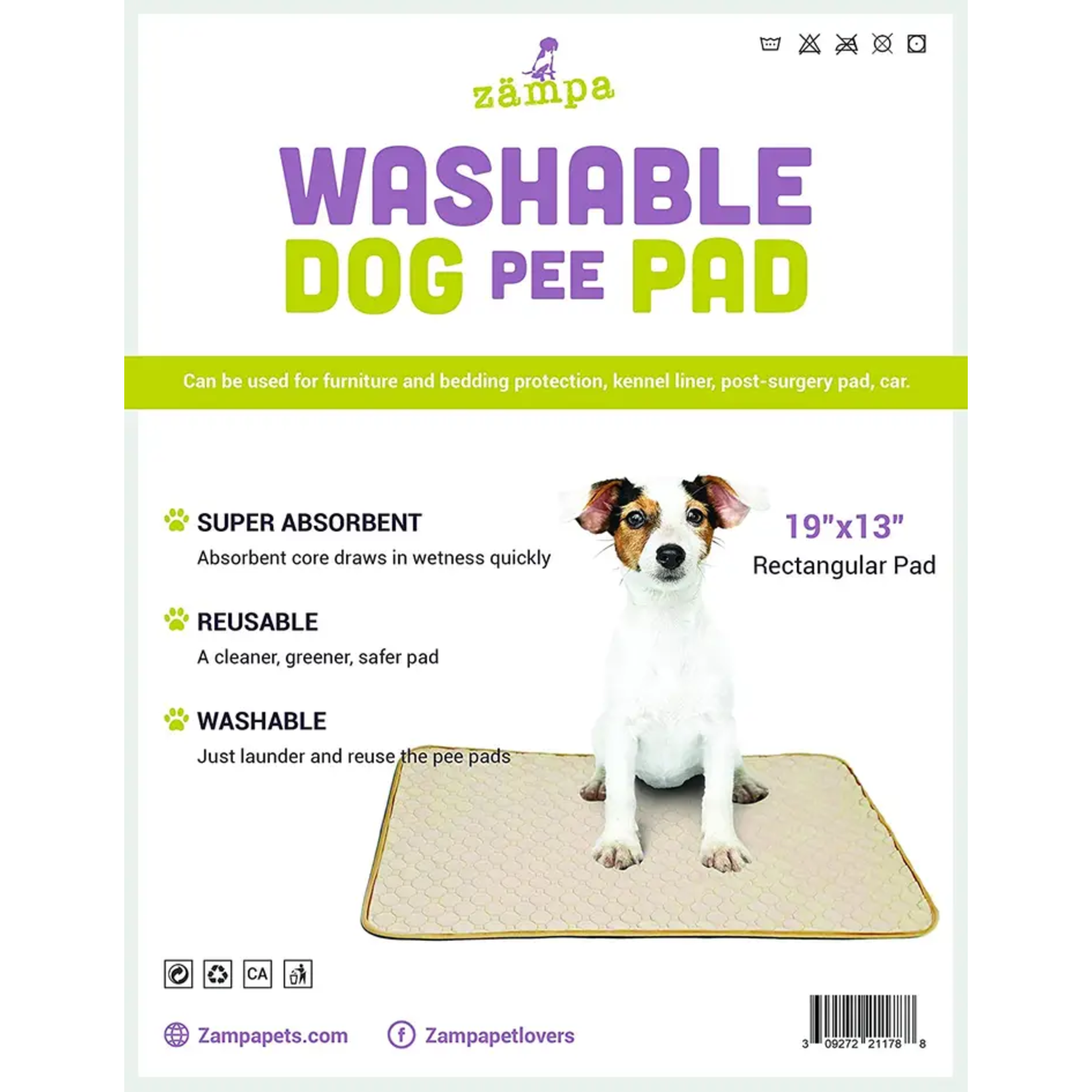 Zampa Pets - Pets Quality Whelp Round, Rectangular Shape Reusable Pee Pad - Rectangular Pad / 19'' X 13''