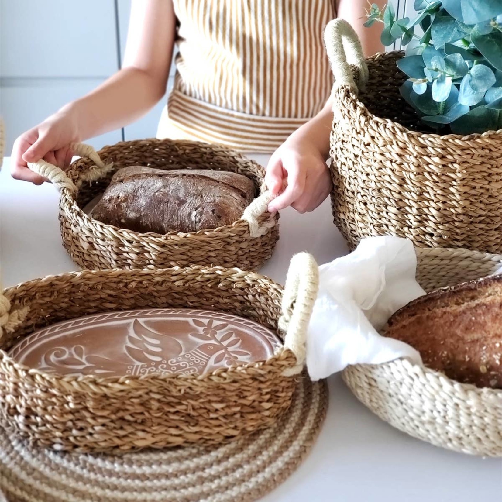 Bread Warmer Basket with Stone - Warming Terracotta Ceramic