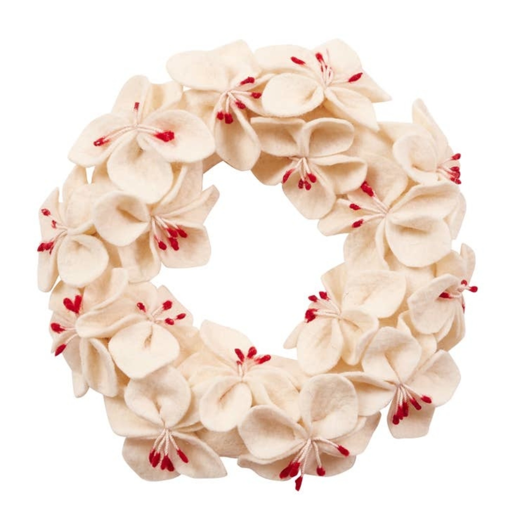 Handmade Hand Felted Wool Wreath - Cream Amaryllis Flowers 14"