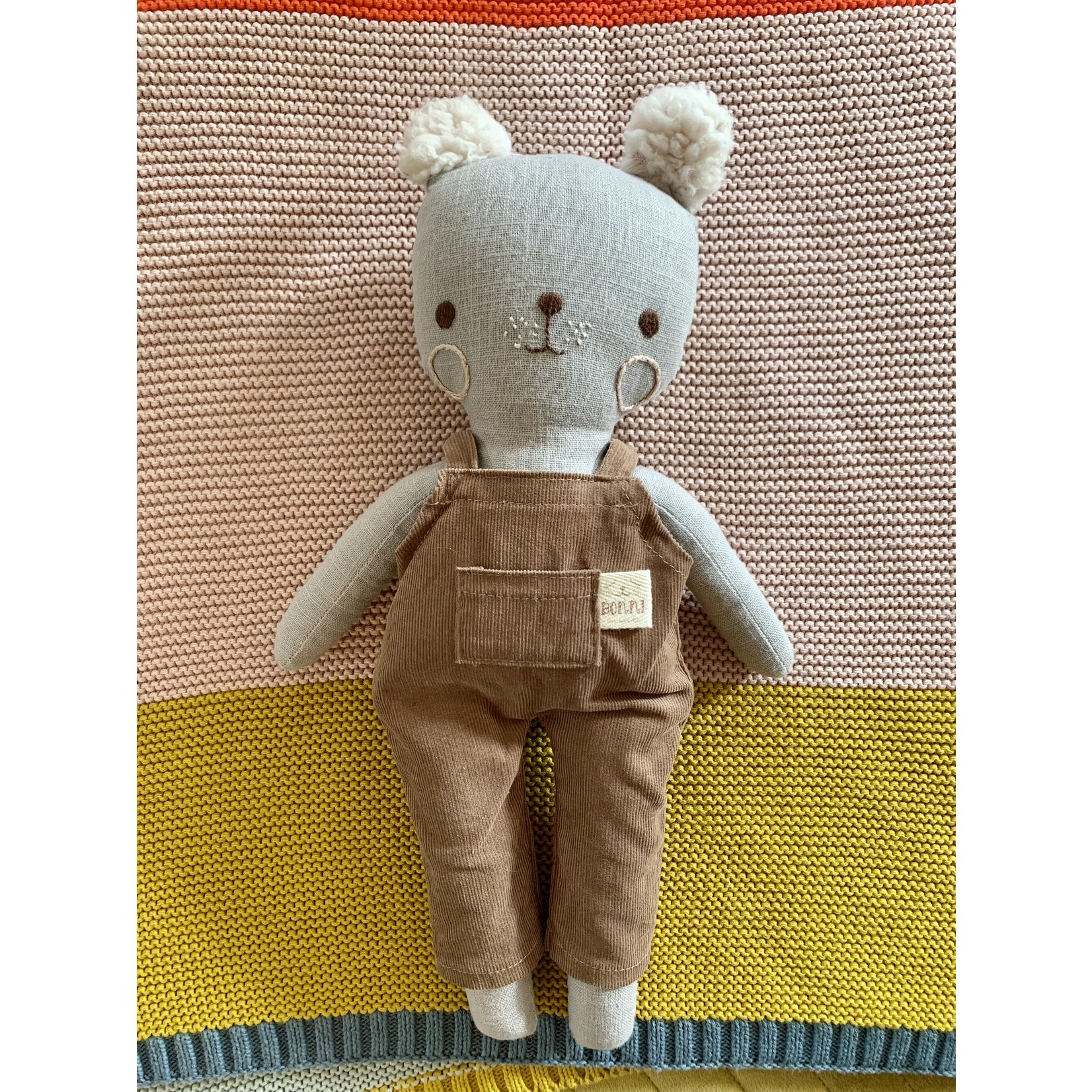 Bonni Mini Handmade Doll - One of a kind Bear in Brown Overalls