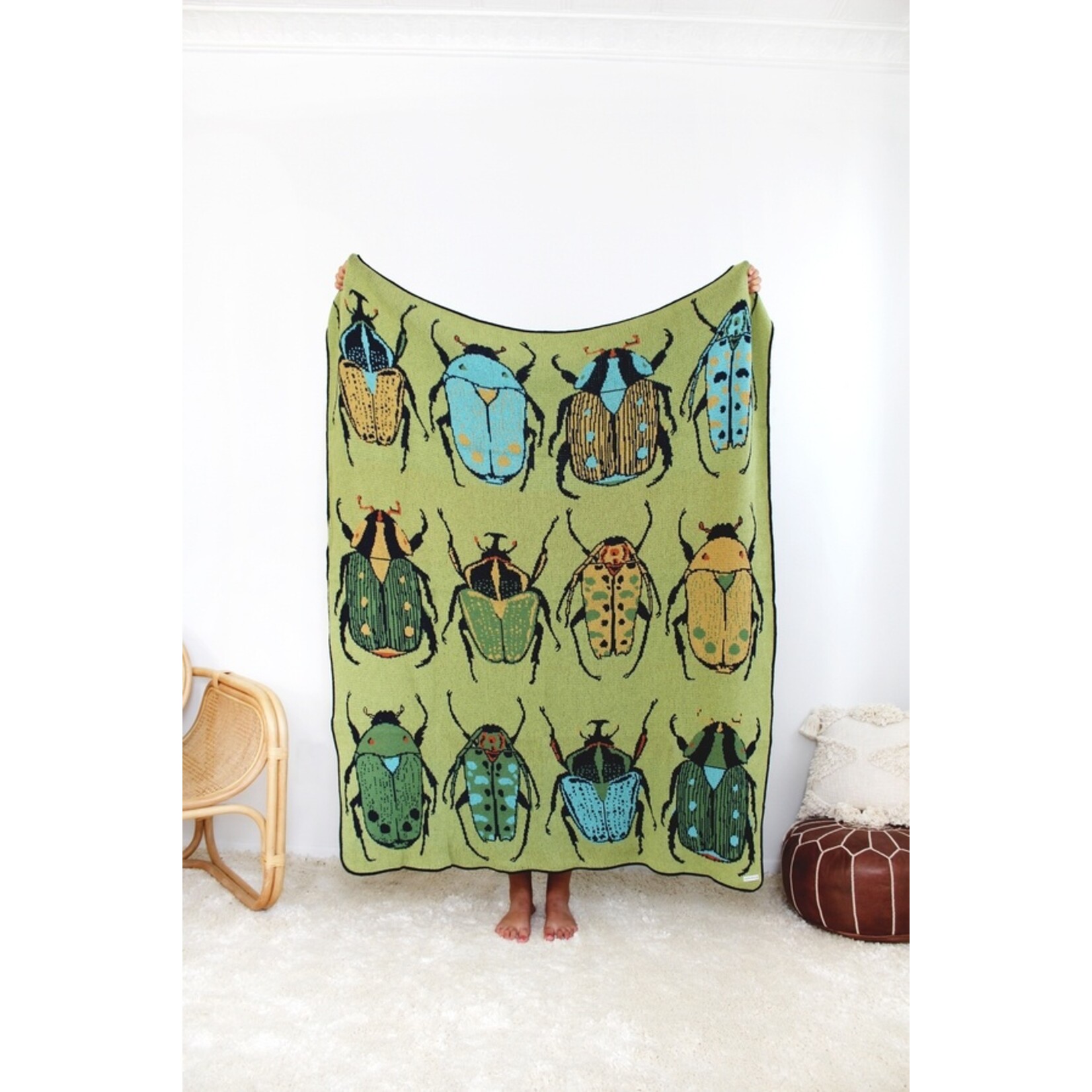 Beetle Party Knit Throw | Summer Field - Green