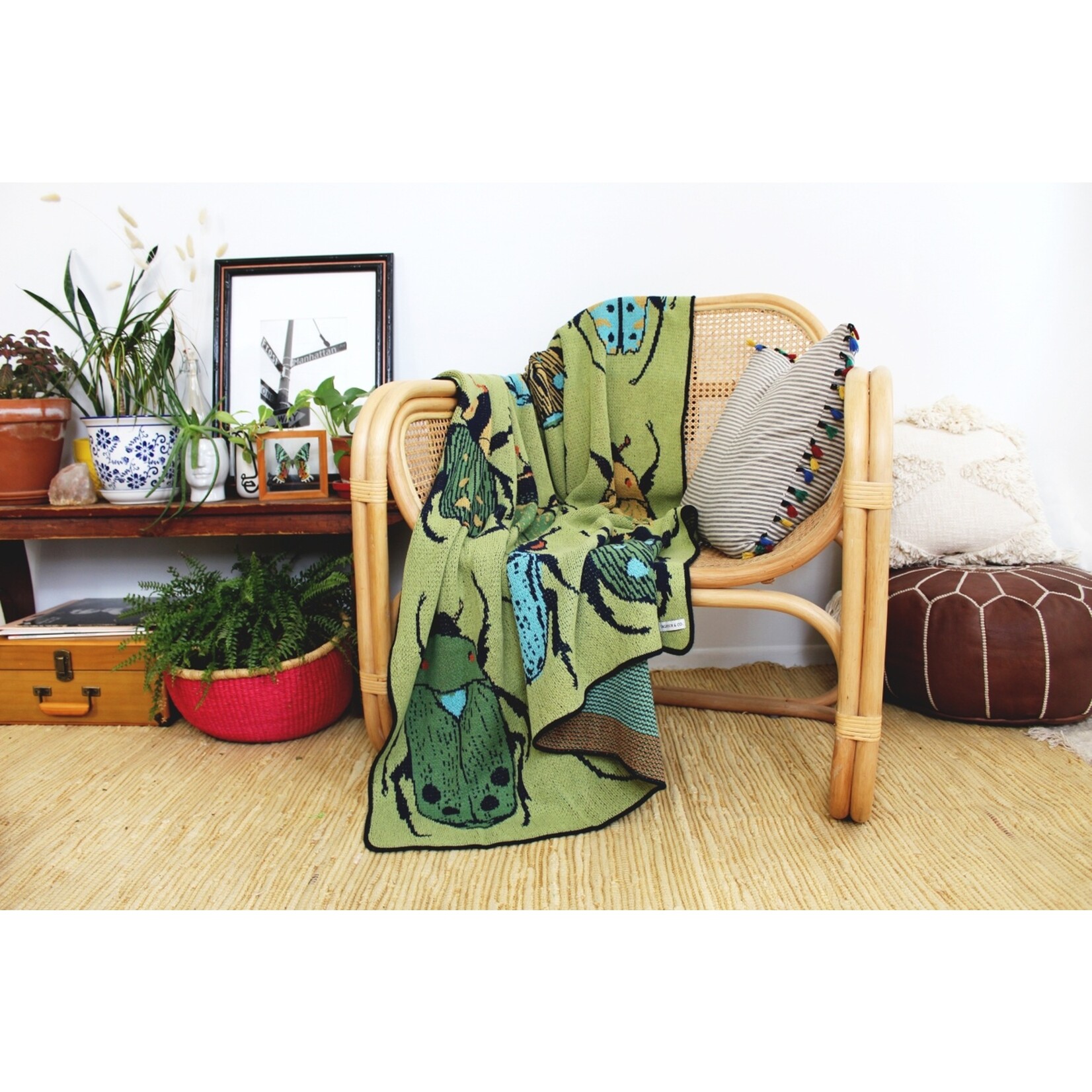 Beetle Party Knit Throw | Summer Field - Green