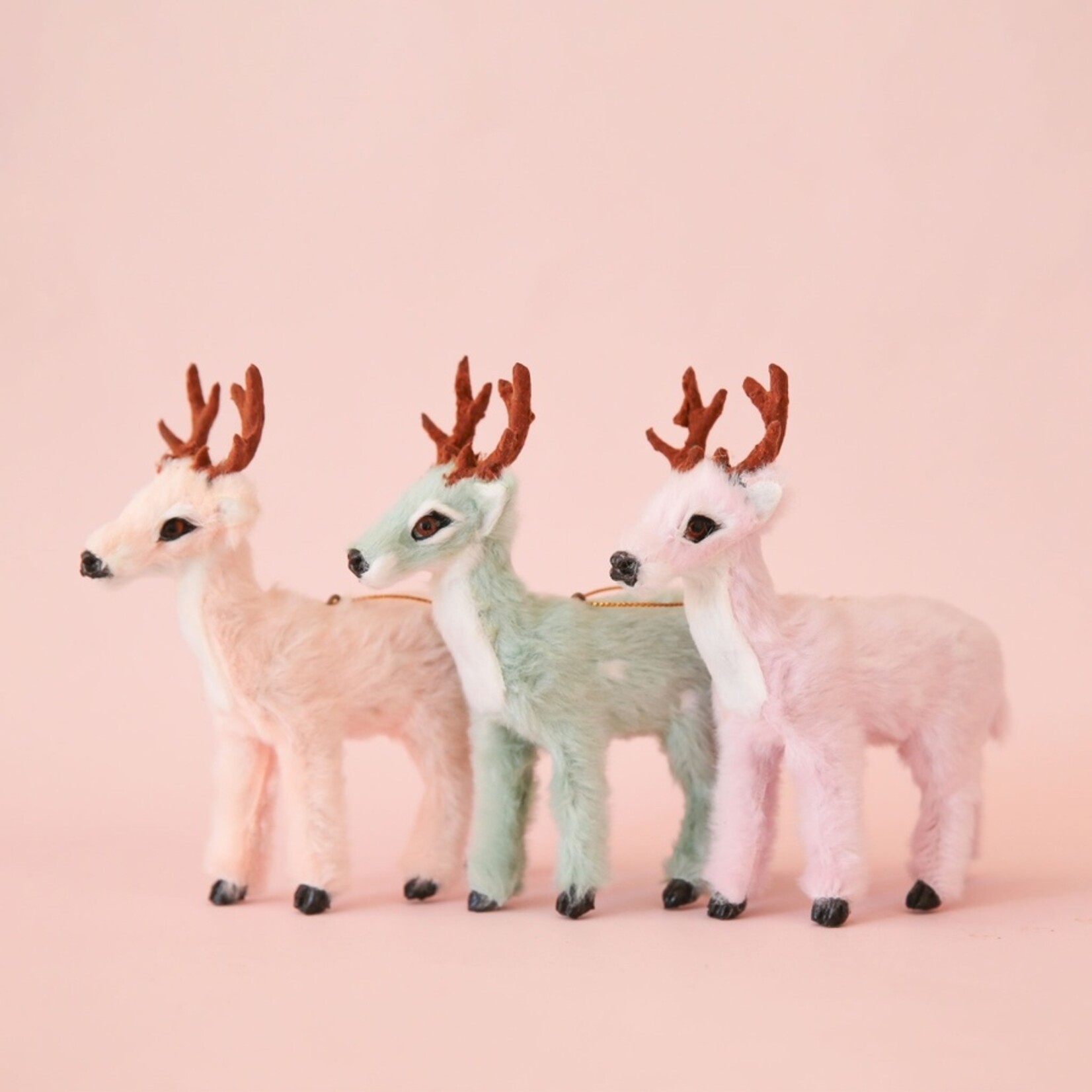 Sunshine Studios Fur Reindeer Ornament- Peach