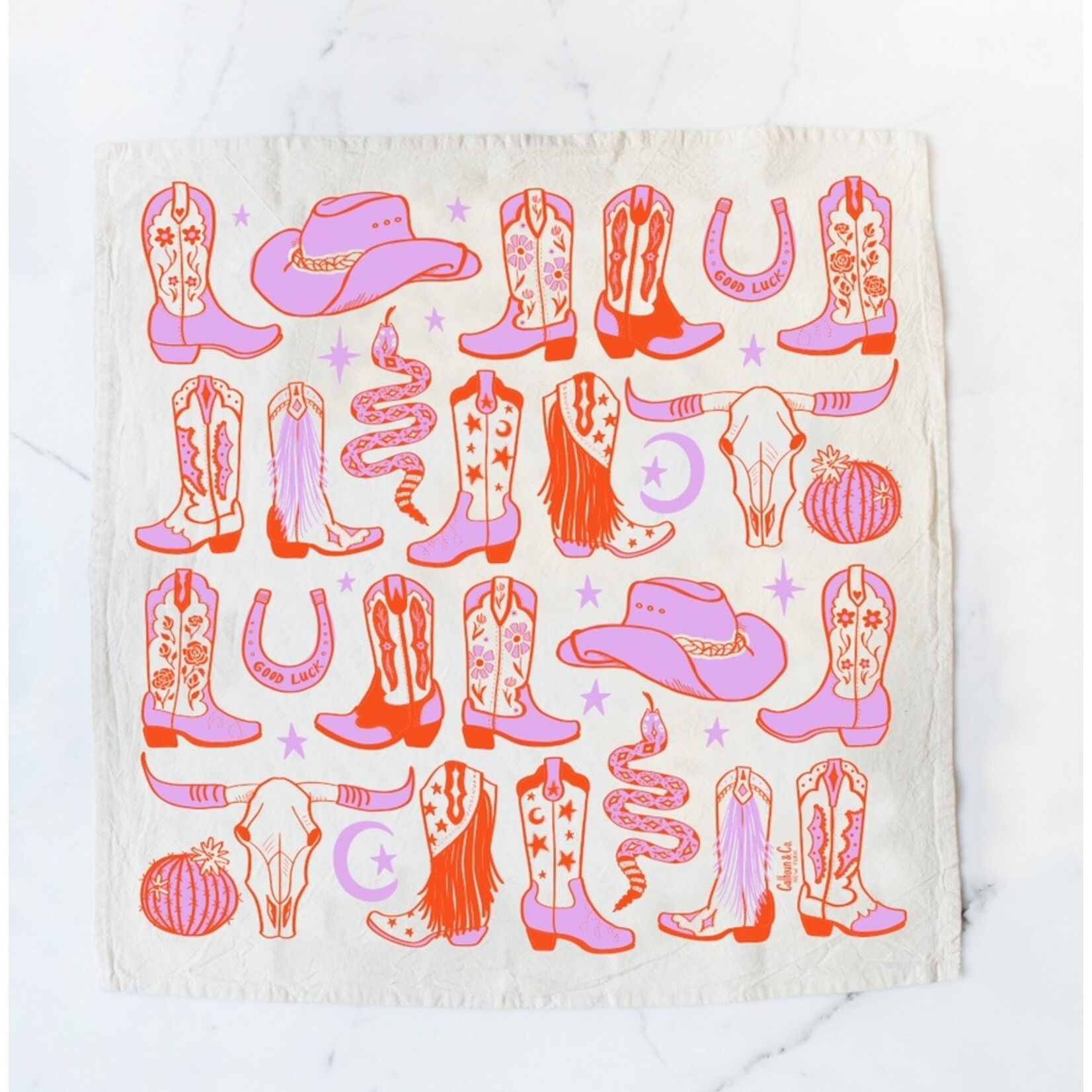 Howdy Cowgirl Boots Tea Towel - Desert Rose Pink Red