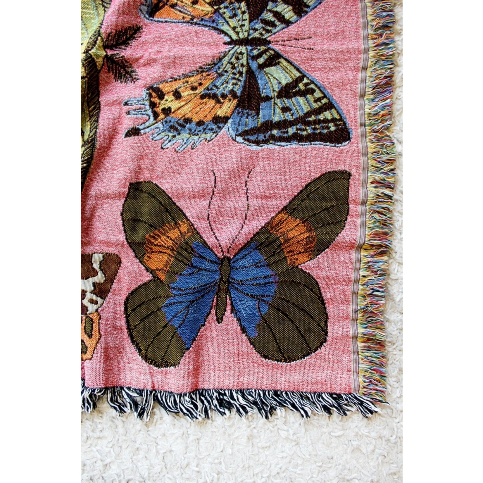 Moth Still Life Pink Tapestry Blanket