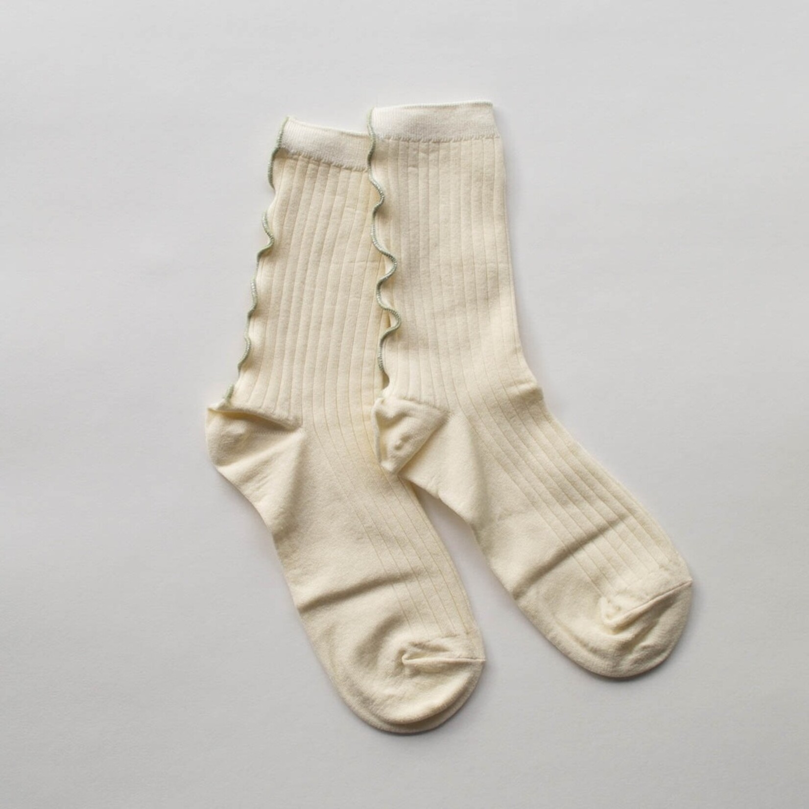 Merrow Stitch Socks - Ivory/Sage