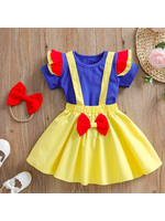 Short Sleeve Top & Yellow Suspender Skirt With Headband Girls 3PCS Set