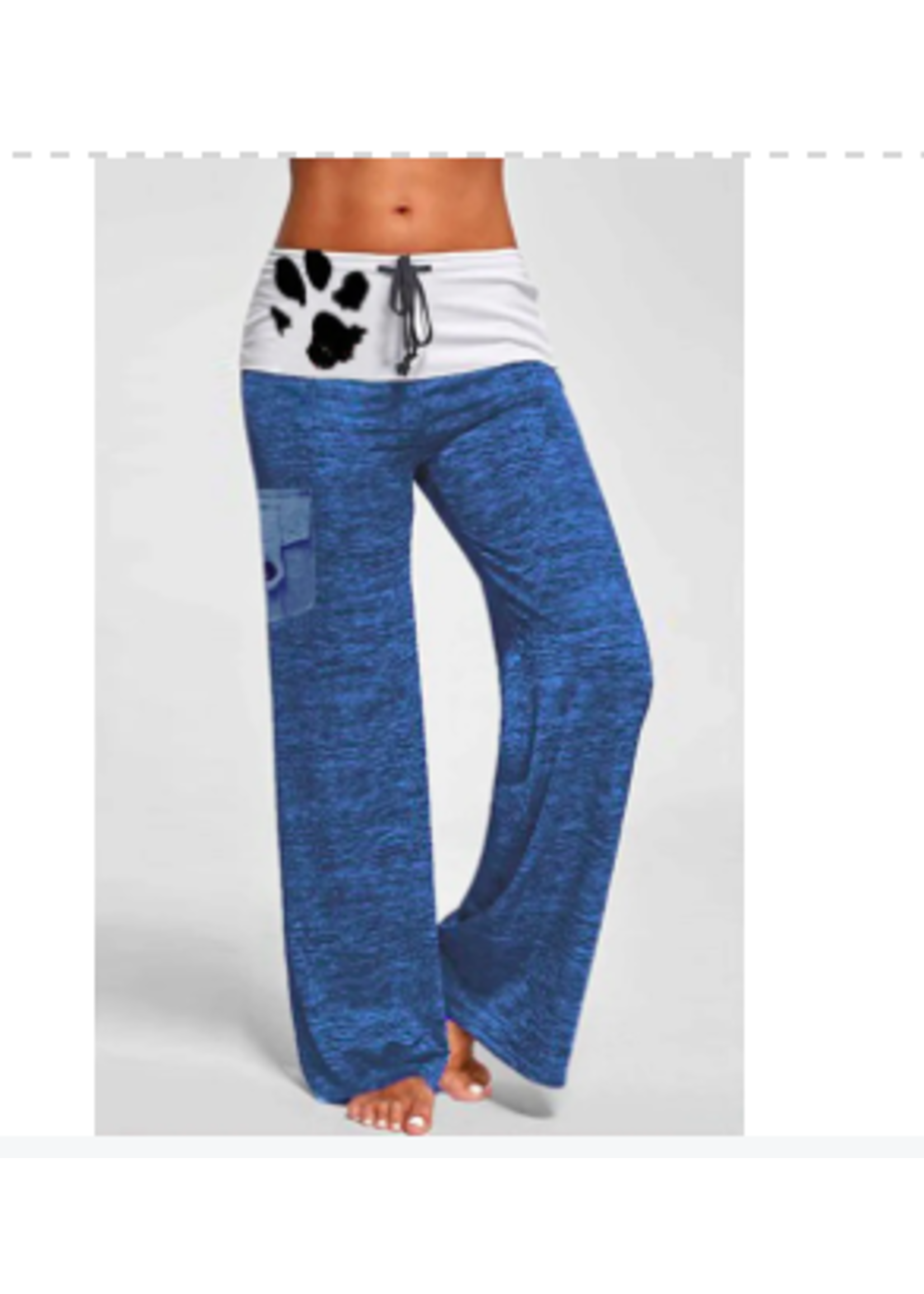 Blue Drawstring Pockets Stretch Wide Leg Yoga Pant