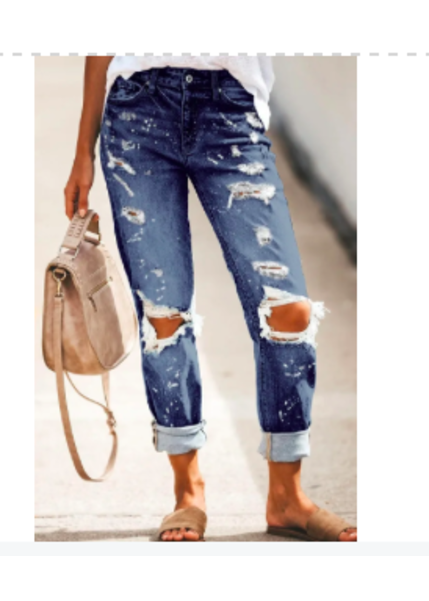 Dark Wash Distressed Straight Leg Denim Pants