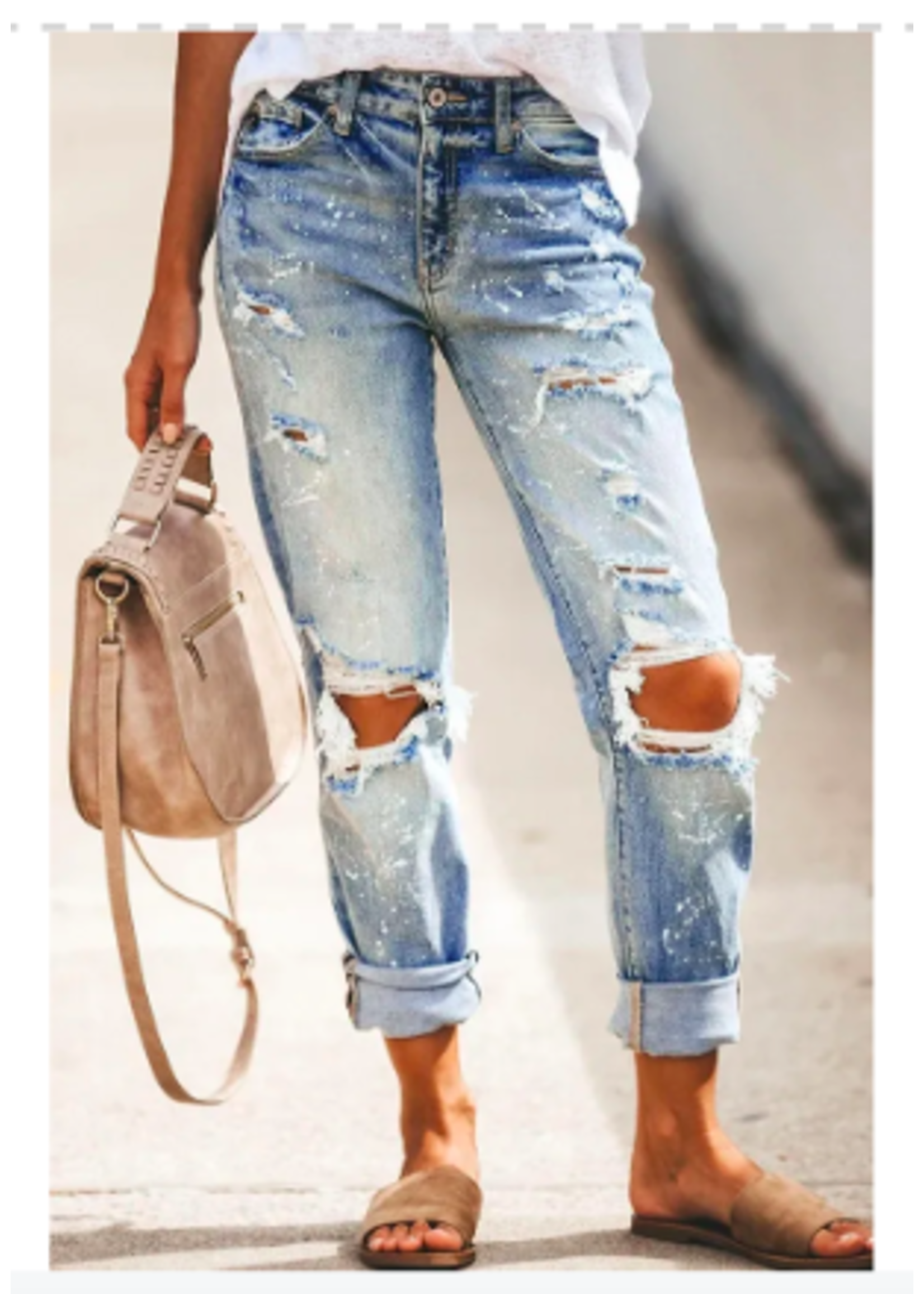 Wash Distressed Straight Leg Denim Pants