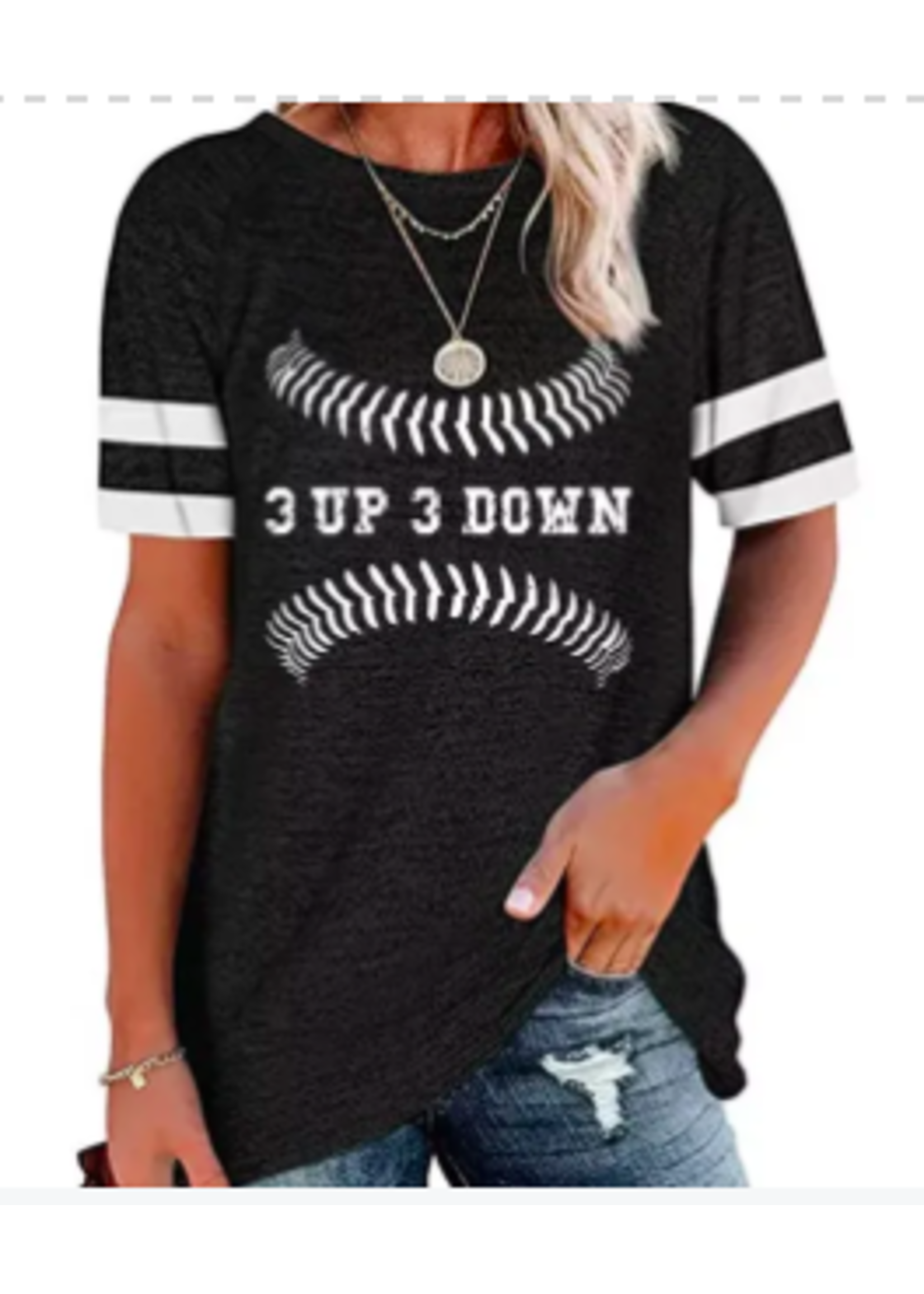 3 UP 3 Down Letter Print Graphic Tees