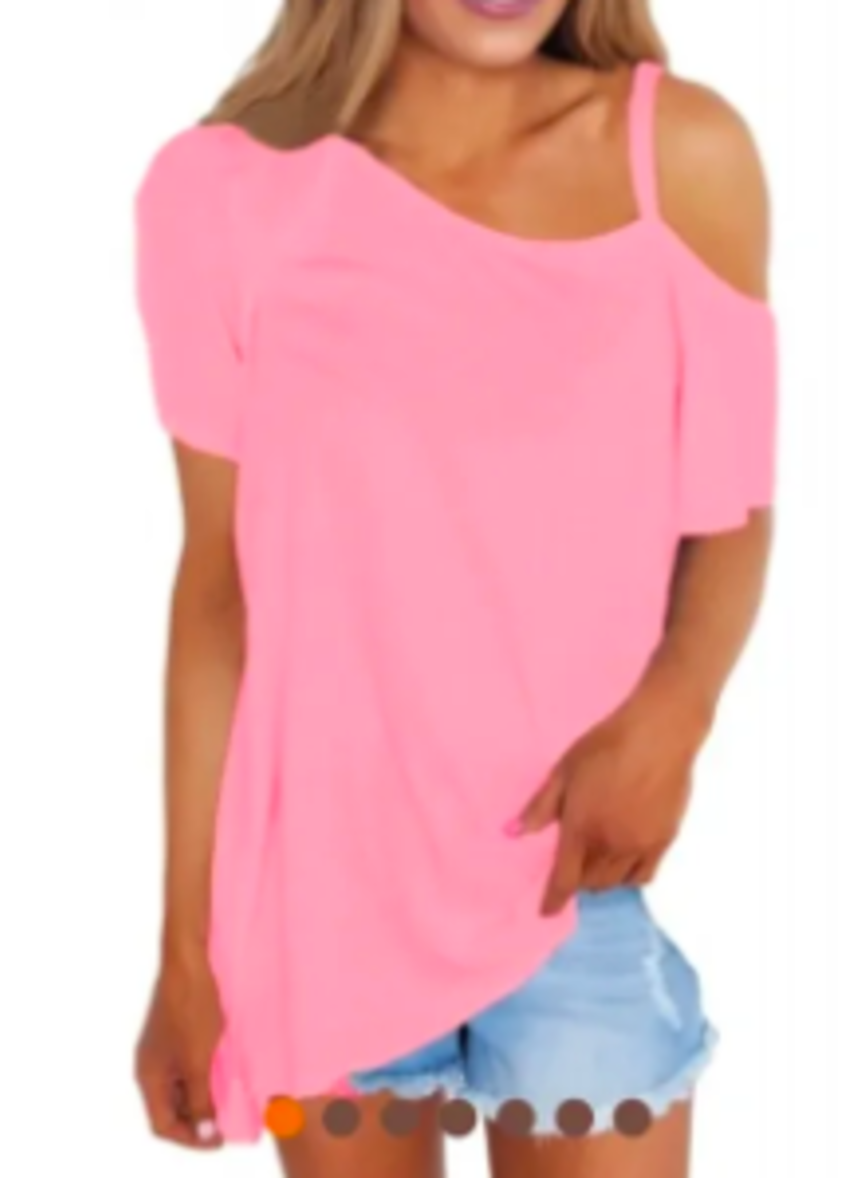 Pink Cold Shoulder Short Sleeve Loose Fit Tops
