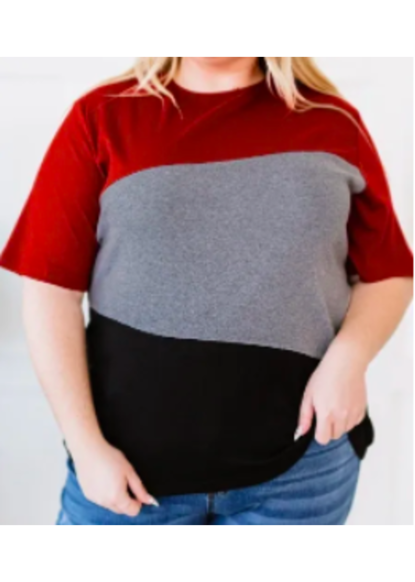 Red Plus Size Crew Neck Colorblock Tee