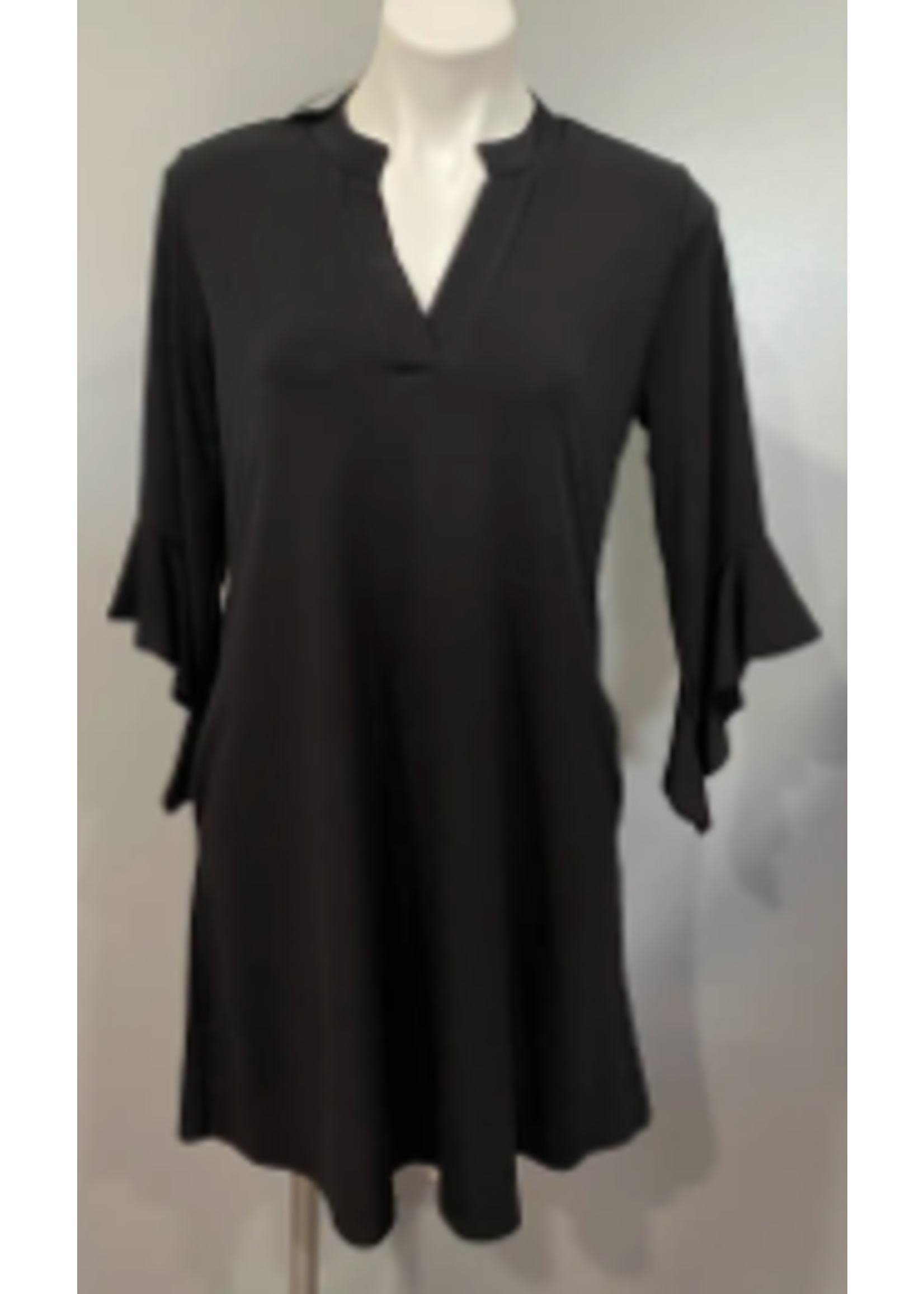 HoneyMe HONEYME GABBY BELL SLEEVE BLACK DRESS WITH POCKETS