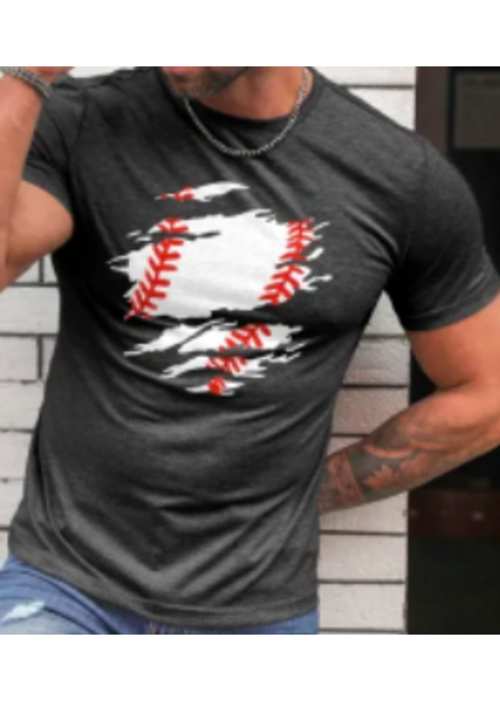 Gray Baseball Print Slim Fit T Shirt