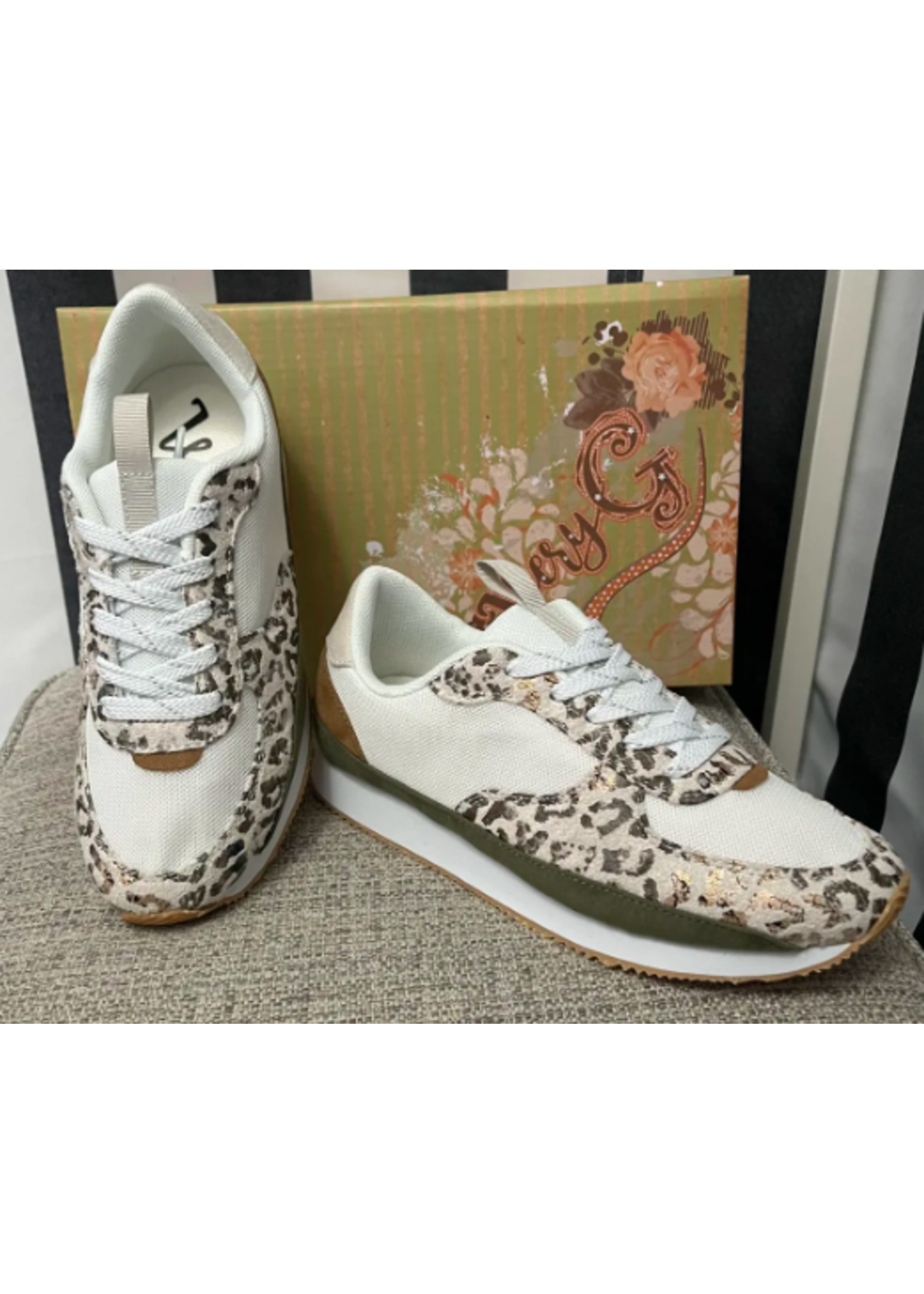 Very G Cream Leopard Runner Tennis Shoe (Ships WITHOUT Box)