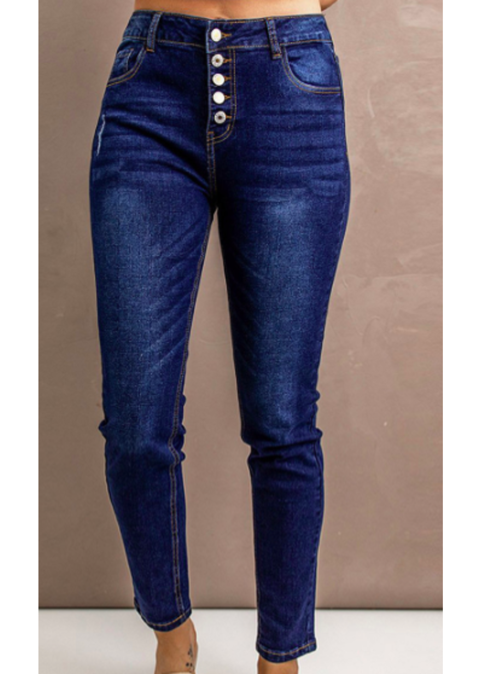 Blue Button Skinny Jeans
