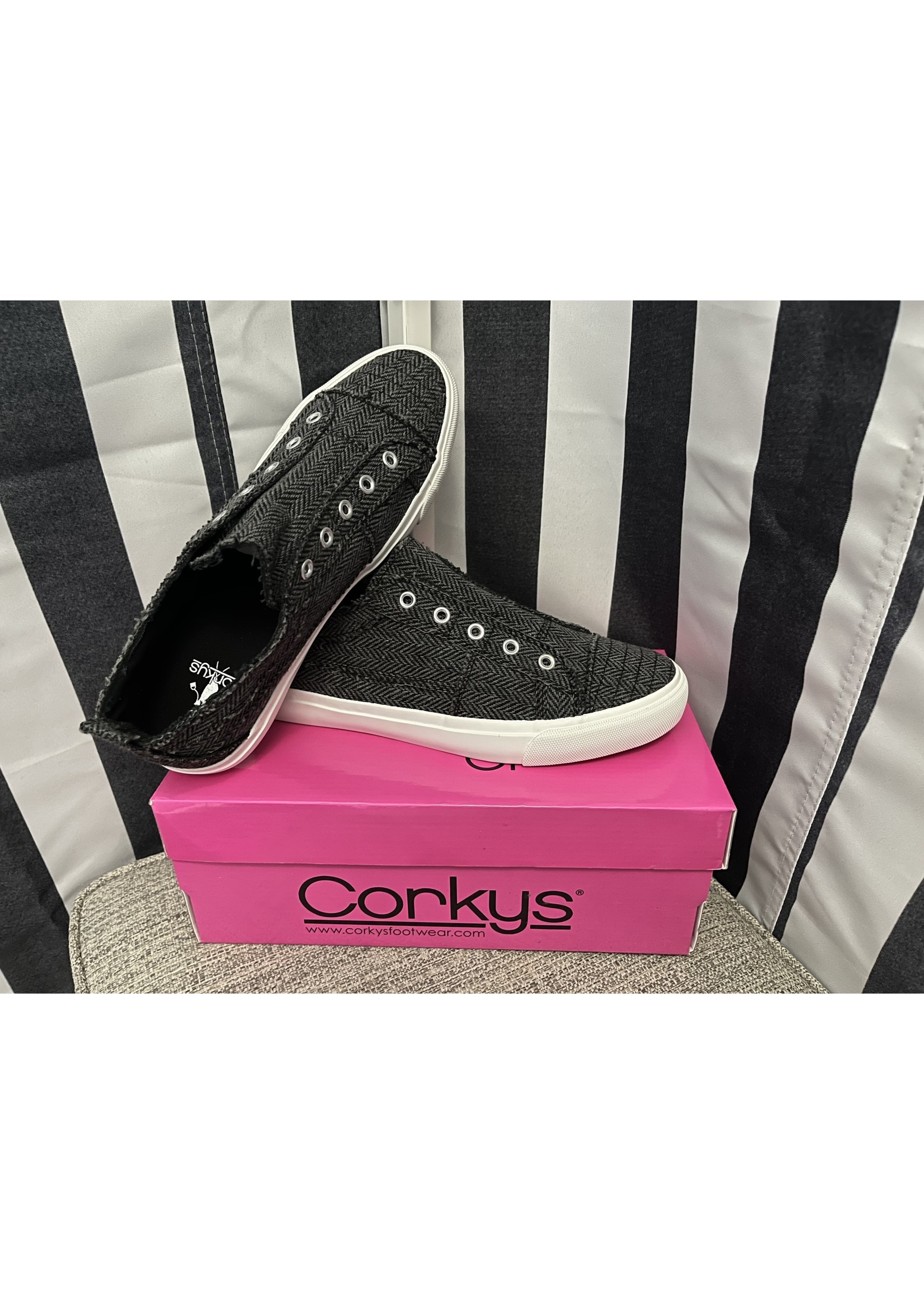 Corkys Corkys Babalu Black/Grey Herringbone