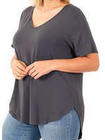 Zenana ASH GREY SHORT SLEEVE HI-LOW HEM TOP