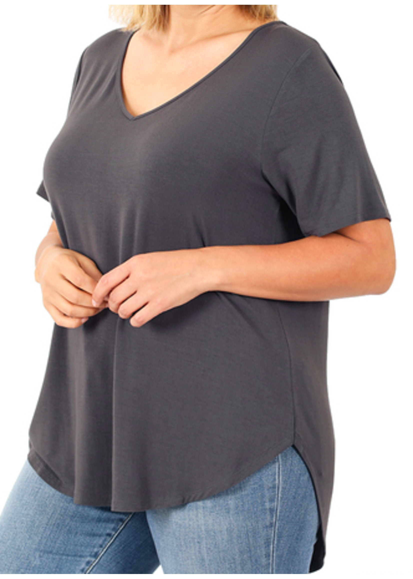 Zenana ASH GREY SHORT SLEEVE HI-LOW HEM TOP