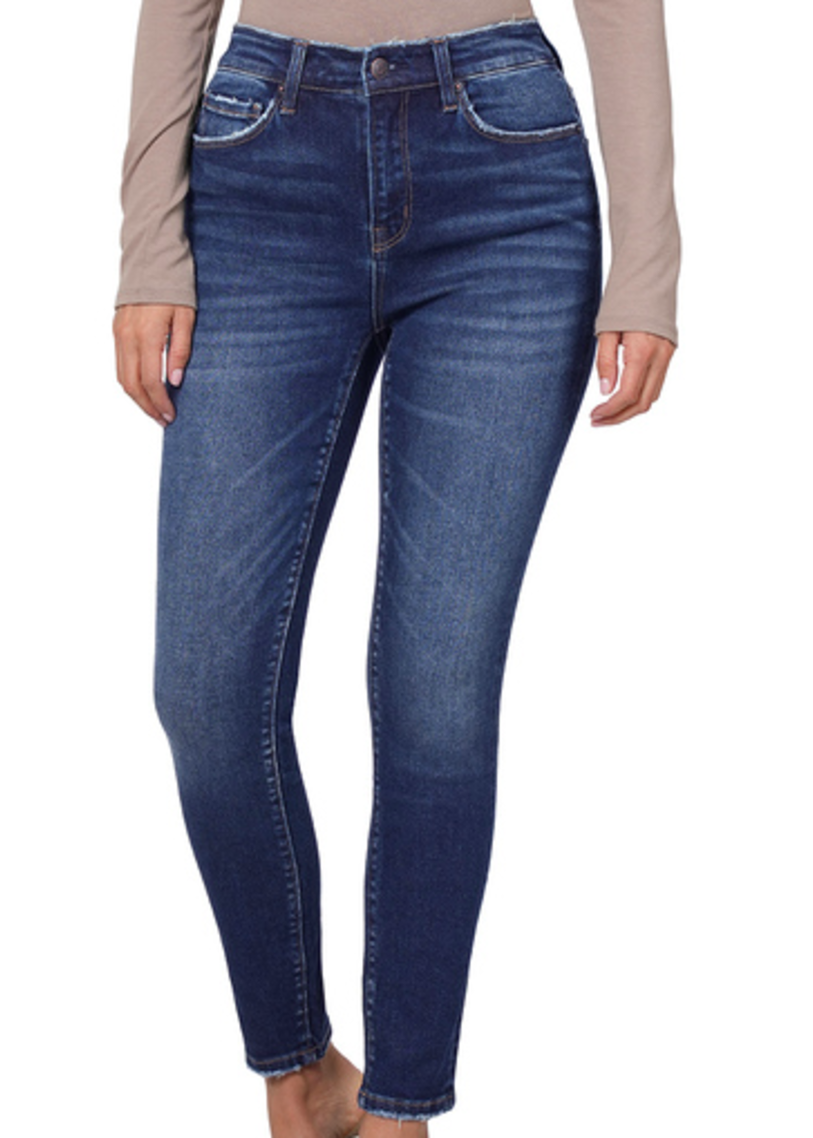 Zenana DARK HIGH RISE ANKLE SKINNY DENIM PANTS