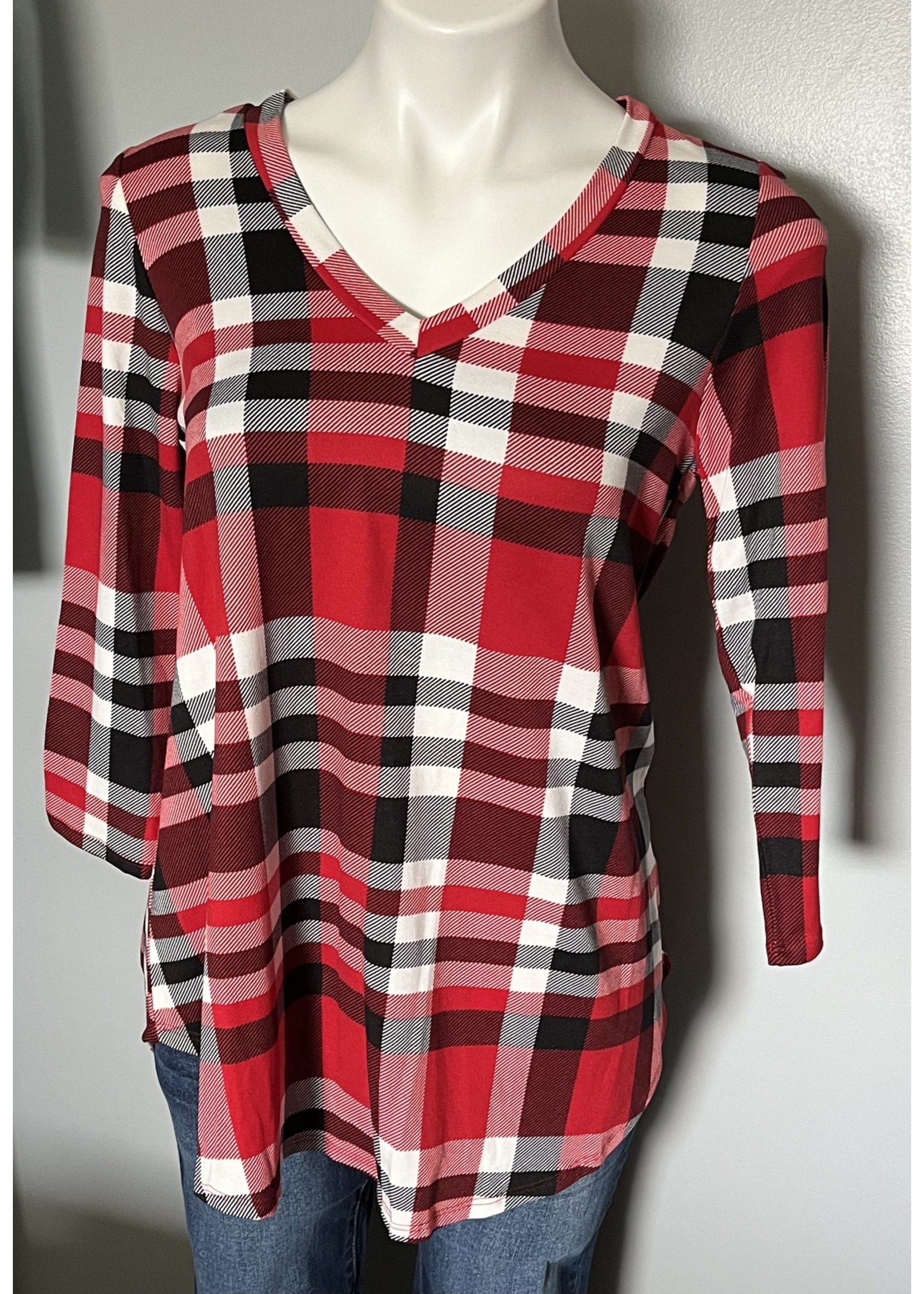 HoneyMe V Neck Plaid Top