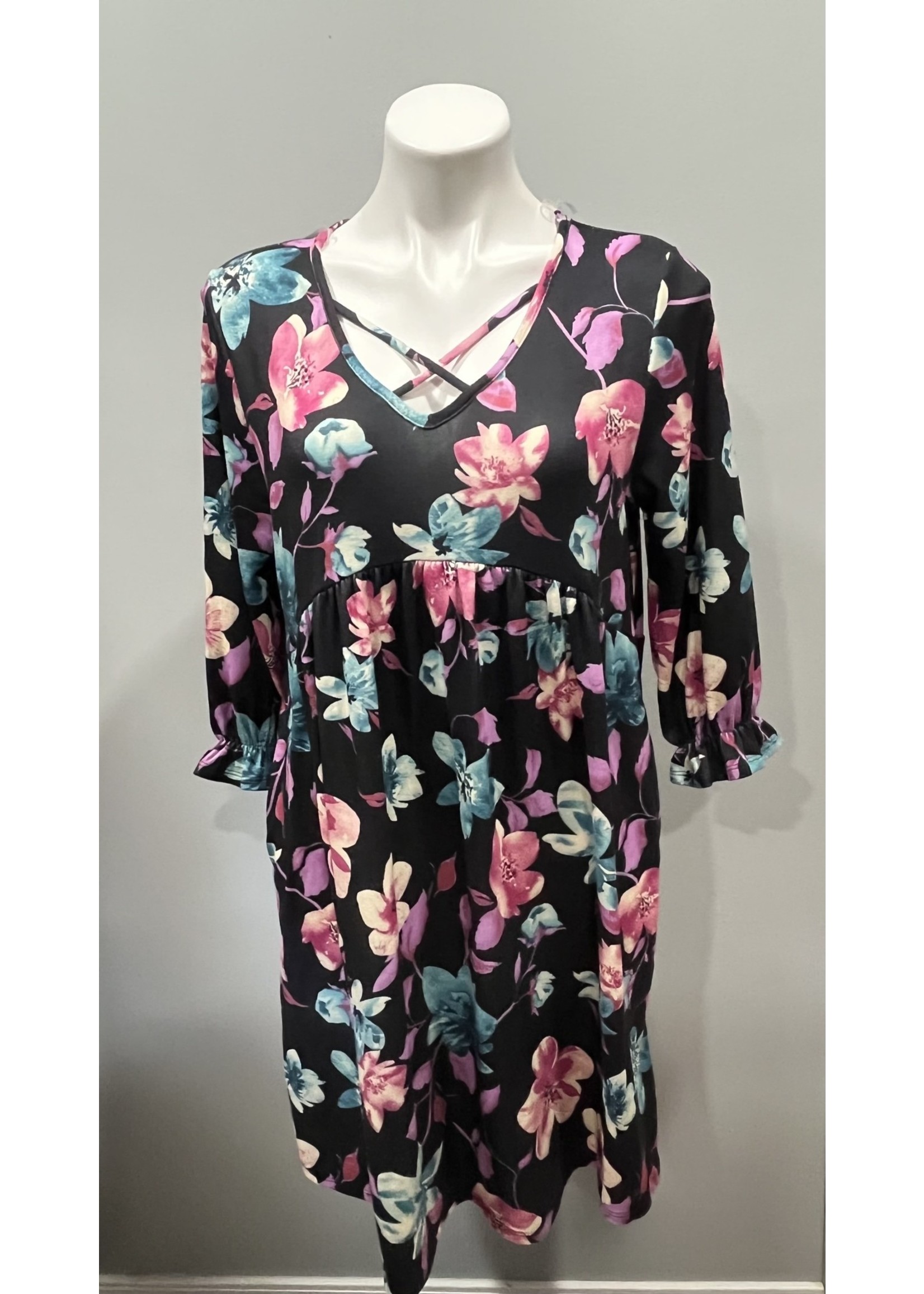 HoneyMe BLACK/LAVENDER FLORAL DRESS