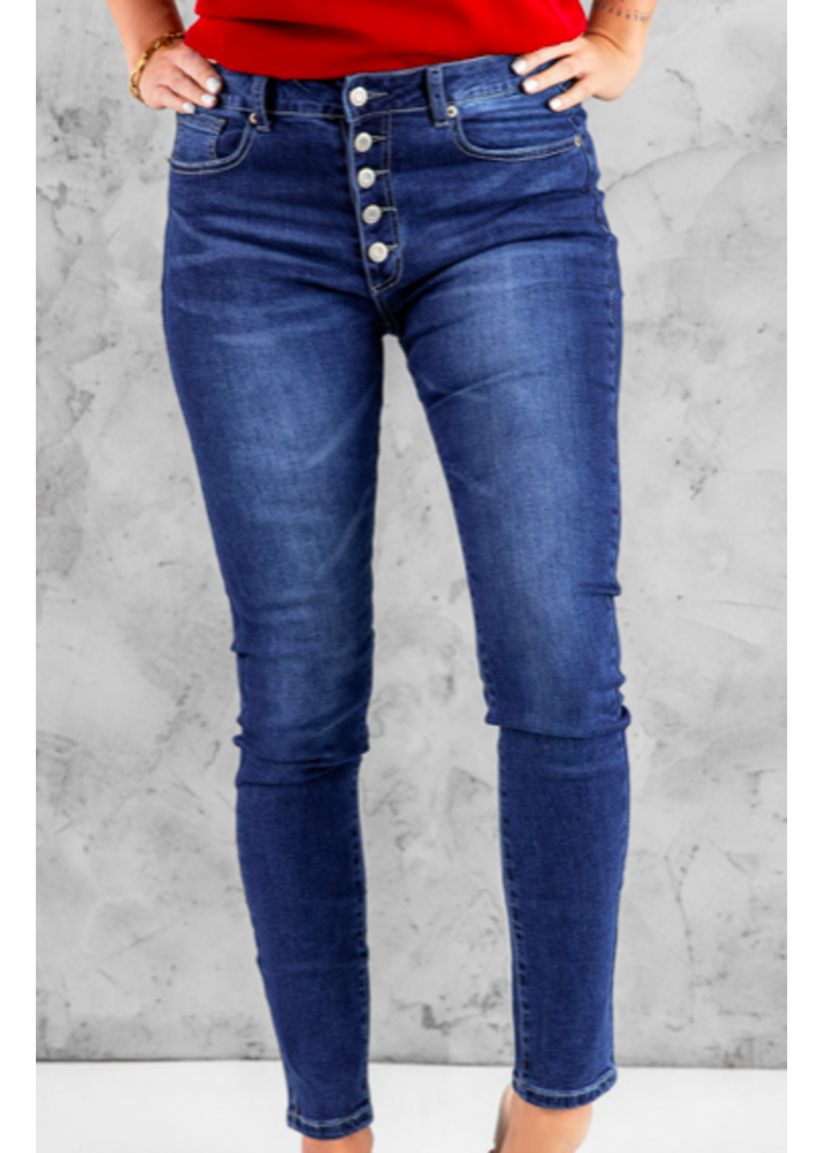 Blue High Rise Button Fly Jeans