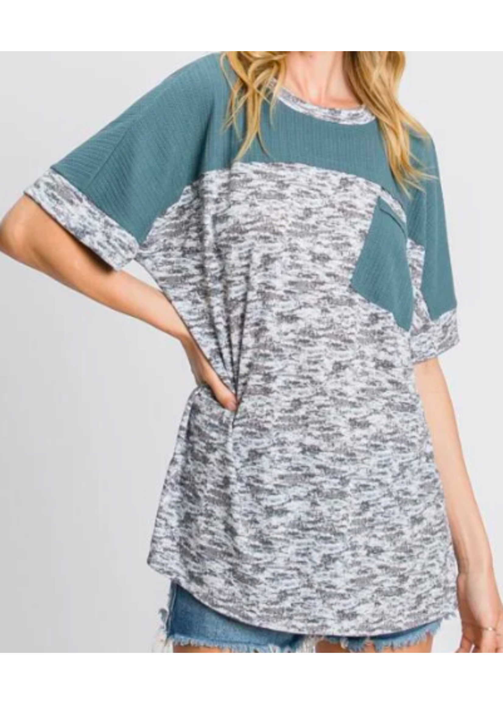 Hailey & Co. Teal Ribbed and Print Mix