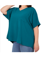 Zenana TEAL WOVEN AIRFLOW V-NECK