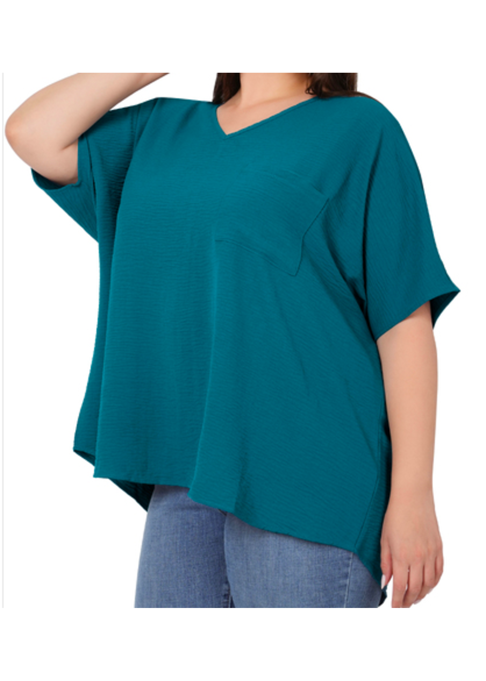 Zenana TEAL WOVEN AIRFLOW V-NECK