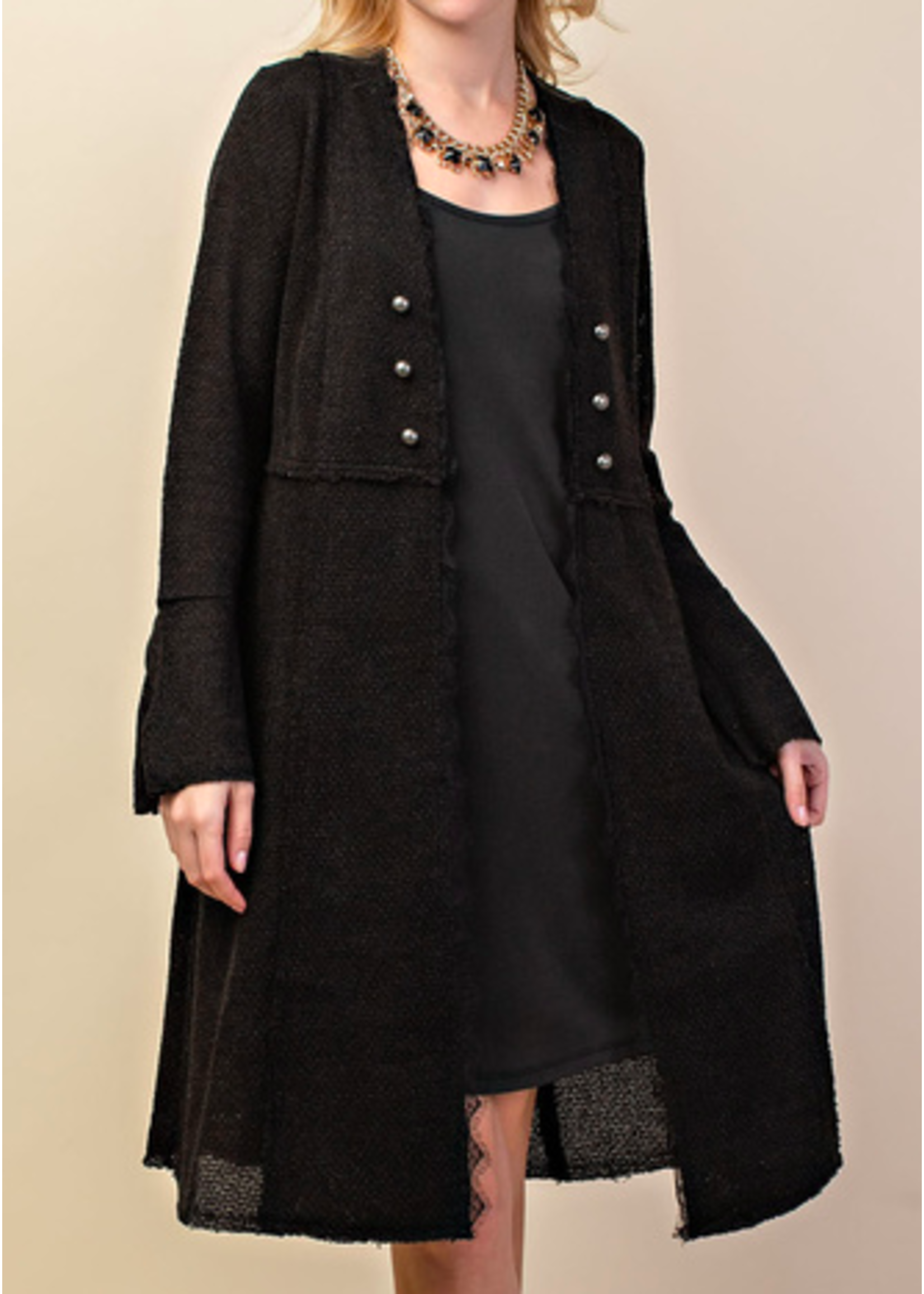 Vocal Black Knit Long Jacket